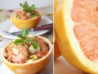 Салат из морепродуктов в грейпфруте